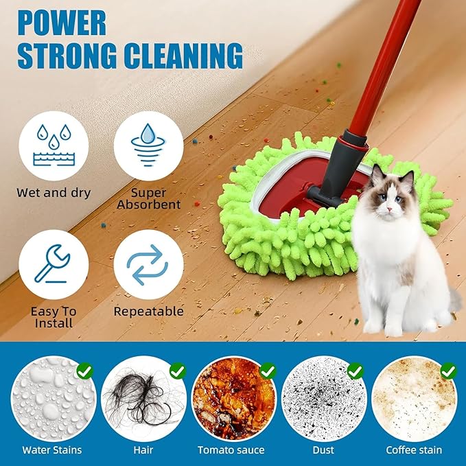 6 PCS Spin Mop Heads Replacements Compatible with Ocedar Easywring 1 Tank System Chenille Mops Duster Pad Washable Dust Refills Green Blue Red