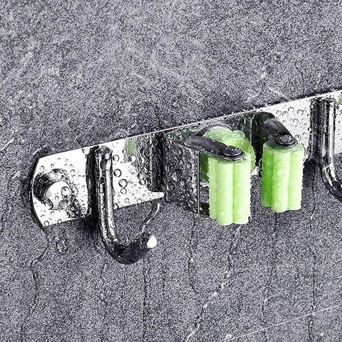 SEIWEI Mop and Broom Holder Wall Mounted Organizer Mop and Broom Storage Tool Rack with 5 Slots and 6 Hooks for Home Organization, Garden, Basement, Kitchen