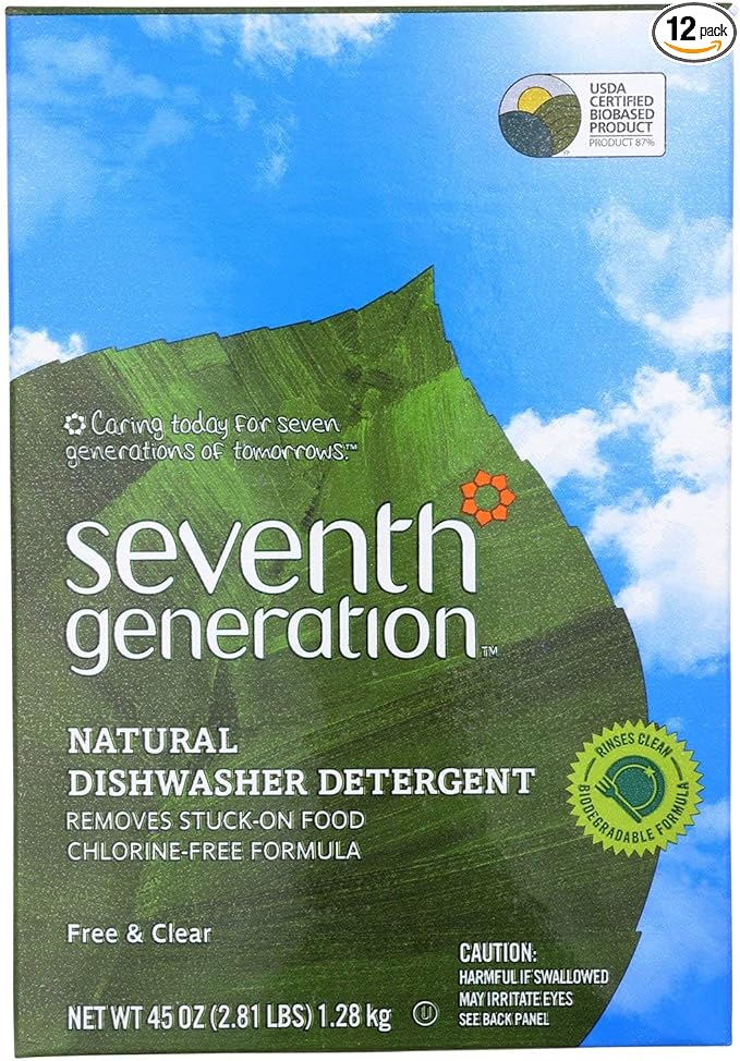 Natural Automatic Dishwasher Powder, Free & Clear, 45oz Box, 12/Carton