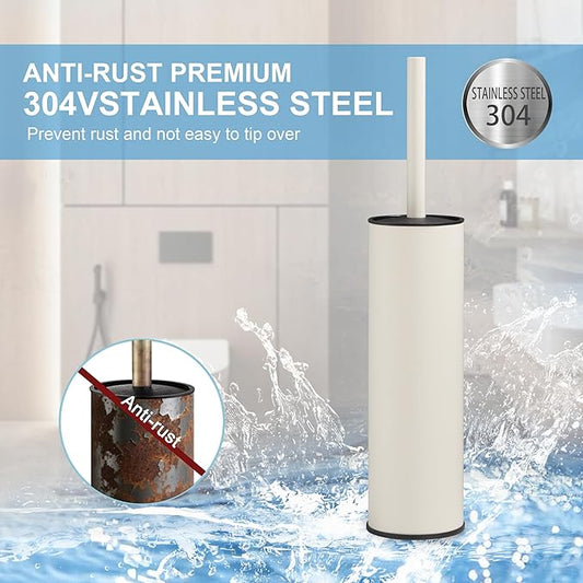 BGL White Toilet Brush and Holder,Stainless Steel Toilet Brushes for Bathroom with Holder