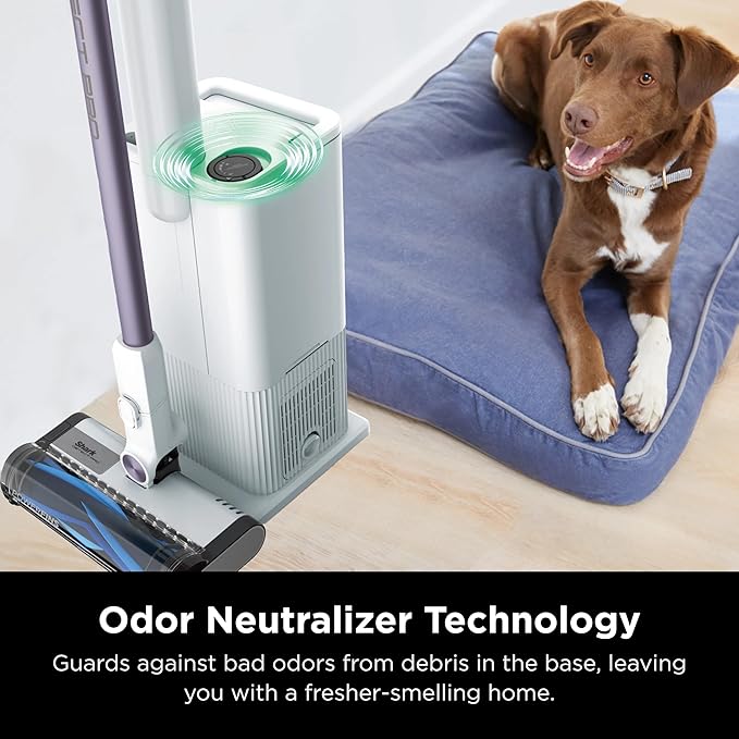 Shark IW3120 Detect Pro - Lightweight Cordless Vacuum with HEPA Filter, Portable Handheld, Charging Dock, Auto-Empty System, Crevice Tool, Ideal Stick Vacuum for Pet Hair, White/Ash Purple (Renewed)