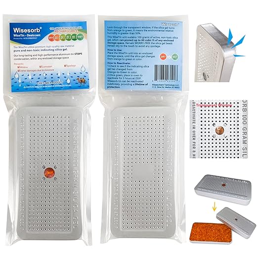 100 Gram 2 Pack Indicating Silica Gel Canister, Gun Safe Dehumidifier (Orange to Green), Reusable Desiccant Canister Dehumidifier