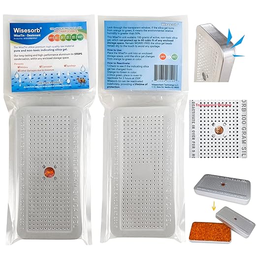 100 Gram 5 Pack Indicating Silica Gel Canister, Gun Safe Dehumidifier (Orange to Green), Reusable Desiccant Canister Dehumidifier