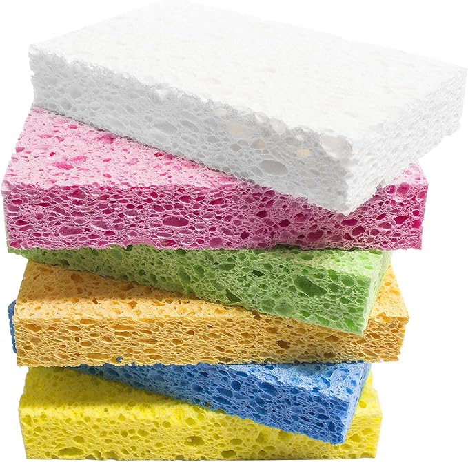 ARCLIBER Cellulose Sponges,Heavy Duty Scrub Kitchen Sponge,Clean Tough Messes Without Scratching Sponges Kitchen,Pop Up Eco Sponges DIY (6 Pack)