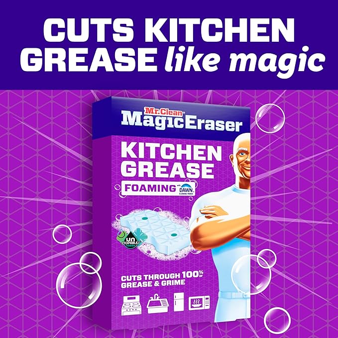 Mr. Clean Magic Eraser Foaming Sponge, Kitchen Grease Eraser, Dawn Cleaning Power, Oven Cleaner, Unstopables Fresh, 6ct