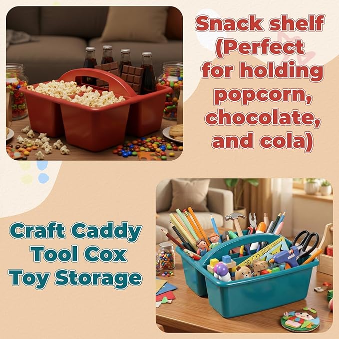 Kathfly 12 Pack Caddy Organizer with Handle, Stackable Organization Storage, Small Plastic Basket Classroom Caddy for Table Desk Office Pencil Kids Room Craft Art Teacher School Supplies (Deep Color)