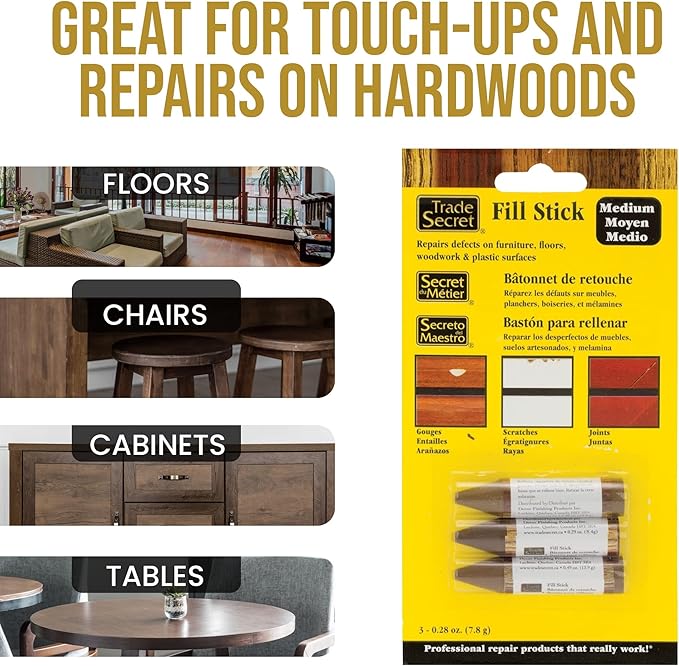 Wood Scratch Repair Fill Stick for Medium Toned Surfaces (Set of 3), Great for Touch-Ups and Repairs on Hardwoods Floors, Furniture, Cabinets and Plastic Surfaces.