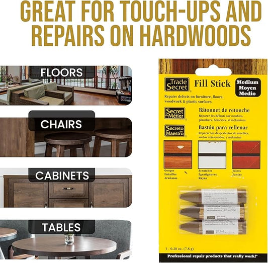 Wood Scratch Repair Fill Stick for Medium Toned Surfaces (Set of 3), Great for Touch-Ups and Repairs on Hardwoods Floors, Furniture, Cabinets and Plastic Surfaces.