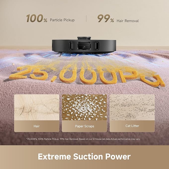 DREAME D30 Ultra Robot Vacuum and Mop, 25,000Pa Powerful Suction, All-in-One Base Station with 100 Days Auto-Empty, MopExtend Tech for Edge Cleaning, Smart Obstacle Avoidance, Black