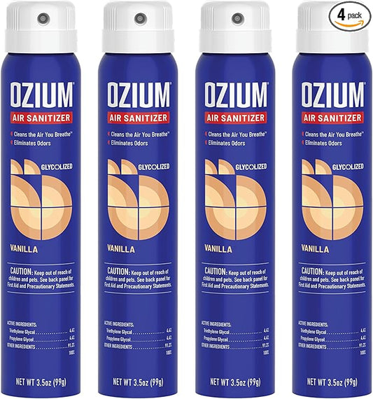 Ozium 3.5 Oz. Air Sanitizer & Odor Eliminator for Homes, Cars, Offices and More, Vanilla Scent, 4 Pack