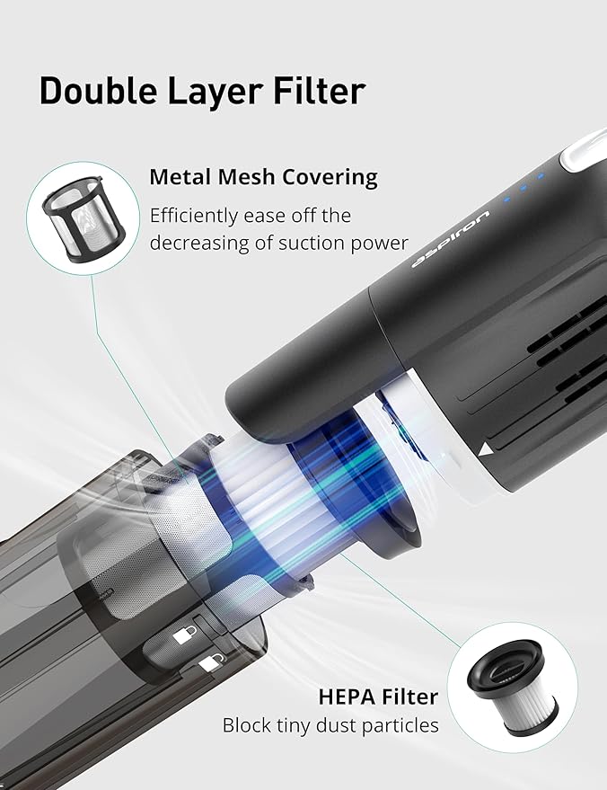 Aspiron Cordless Handheld Vacuum, 24KPA Powerful Car Vacuum, 2-Speed, 2 Charging Methods, Wireless Charger, Ergonomic Handle, Portable Rechargeable Vacuum Cleaner for Car, Home, Black Red