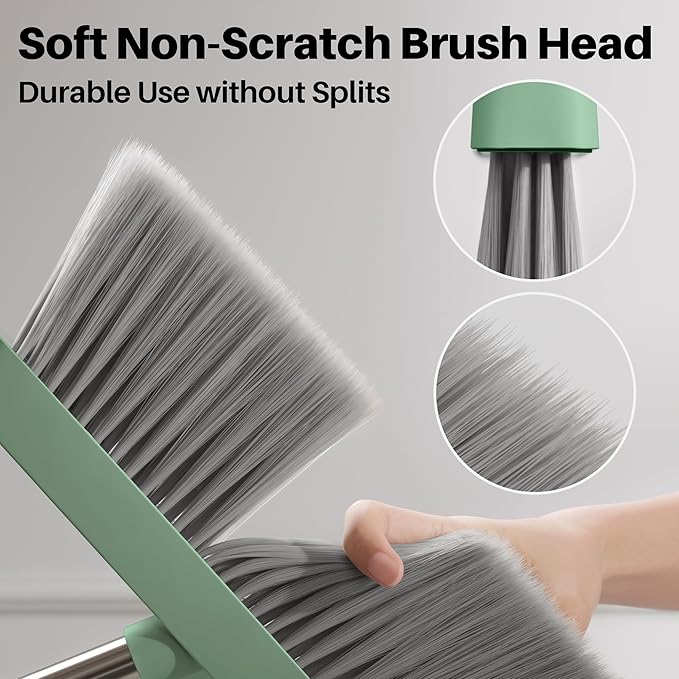 JOYMOOP Dark Teal Green Broom and Dustpan Set with 56” Handle, Upright Angle with Comb Teeth for Pet Hair and Hardwood Floors