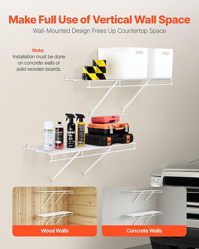 VEVOR Wire Shelf Kit, 3 ft, Set of 2, Wall Mounted Wire Shelves, Heavy-Duty Carbon Steel Hanging Shelf, Floating Wall Storage Shelves with Dip Coating, for Closet, Bedroom, Living Room, Office, Pantry
