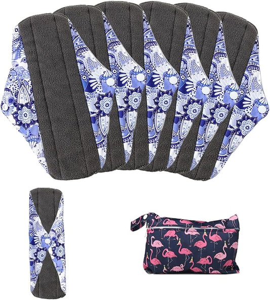 Reusable Incontinence Pads,Washcloth Cloth Menstrual Pads,7pcs/Set,Pack of 6+1 Storage Bag,Panty Liners,Heavy Flow Mama Sanitary Napkins