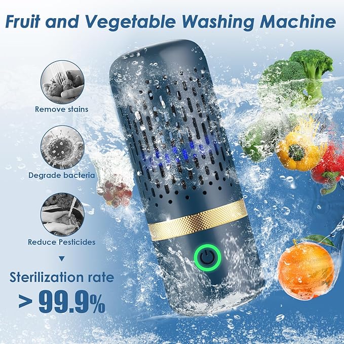 Cudinham Fruit and Vegetable Purifier Cleaner Washing Machine Upgraded Capsule Shape Disinfection OH-ion Purification Technology for Cleaning Grains Rice Meat Seafood, Blue Ocean