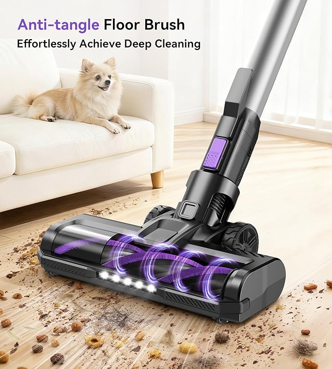 S10 Cordless Vacuum Cleaner, 55Kpa 60mins Lightweight Stick Vacuum with Powerful Suction for Home, Rechargeable, Self-Standing, Handheld Vacuum Cleaners for Hardwood Floors, Carpets, Purple
