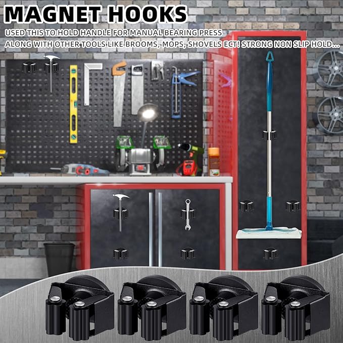 8 Pcs Magnetic Mop Broom Holder Movable Magnetic Broom Holder Rack, Anti Slip Wall Mounted Utility for Cleaning Tools, Garage, Kitchen, Laundry, Garden (Black)