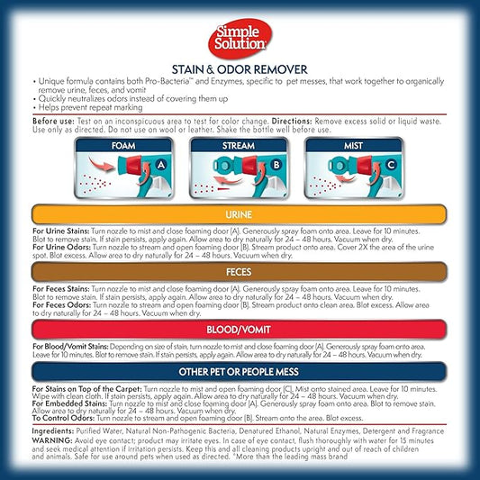 Simple Solution Pet Stain and Odor Remover | Enzymatic Cleaner with 2X Pro-Bacteria Cleaning Power | Floral Fresh, 1 Gallon