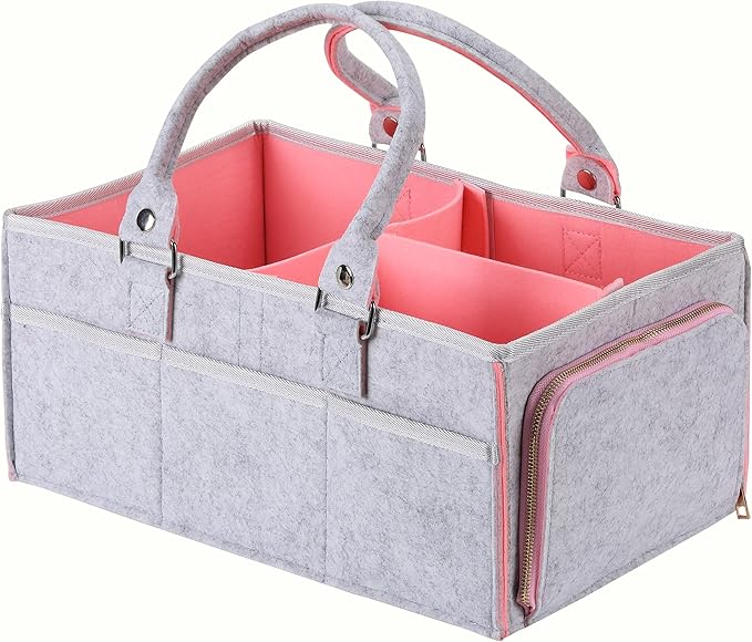 Mr. Pen- Baby Diaper Caddy Organizer, 1 Pack, Pink Inside, Baby Caddy Organizer with Handle, Compact Size, Collapsible & Portable