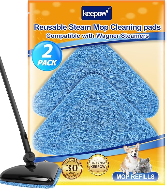 KEEPOW Steamer Mop Pad Compatible with Wagner 905e, 915e and 925e, Reusable Cleaning Replacement Pads, Washable Reusable Replacement Pads, for Hardwood Floor Cleaning, 2 Pack (Mop is Not Included)