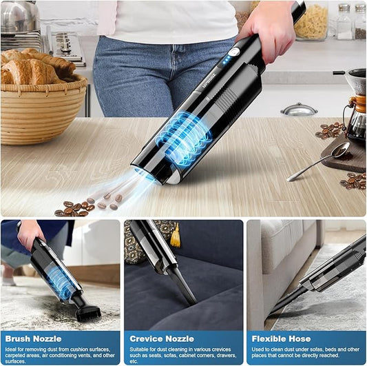 Handheld Vacuum Cordless,10KPA Powerful Suction Car Vacuum with 2-Speed, Vacuum Cleaner with Charging Dock, Portable Lightweight 4-in-1 Mini Hand Held Vacuum for Car Home Pet Office and Pet Hair