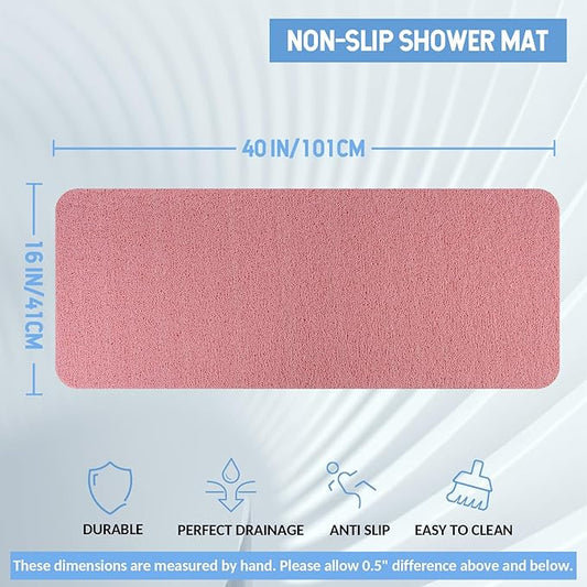 Non-Slip Bathtub Mat, Anti Slip Shower Mat, Fast Drying Bathtub Mats, Foot Scrubber Mat, Anti Slip Mat for Tub, Floor, Bathroom, Kitchen, Home, Hotel (Pink 40"×16")