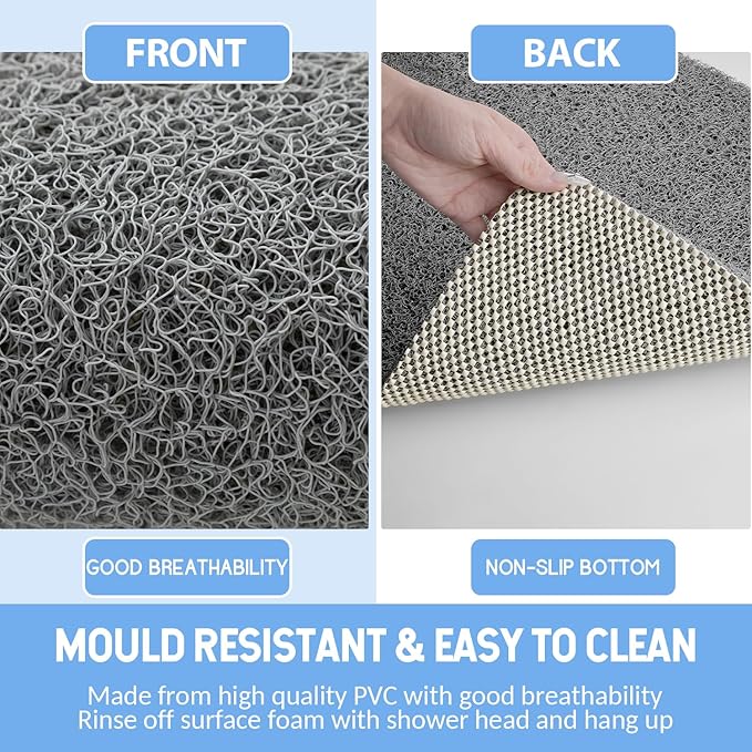 Non-Slip Bathtub Mat, Anti Slip Shower Mat, Fast Drying Bathtub Mats, Foot Scrubber Mat, Anti Slip Mat for Tub, Floor, Bathroom, Kitchen, Home, Hotel (Grey 59"×17.3")