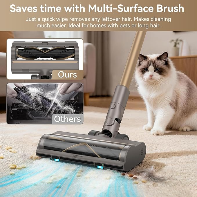 DREAME Z10-W Cordless Vacuum Cleaner with Self-Emptying Base (90 Days), Powerful Suction, Tangle-Free Brush for Pet Hair, 60min Runtime, HEPA Filtration, Cordless Stick Vacuum for Carpets & Hardfloor