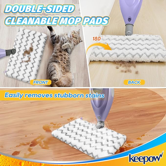 KEEPOW Replacement Microfiber Steam Mop Pad Cleaning Pads Compatible with Shark S3500 Series S3501 S3601 S3550 S3901 SE450 S3801CO S3601D S2901 Steamer Pocket Mop Washable Microfiber Refills, 2 Grey