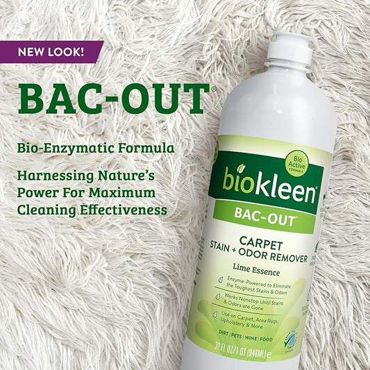 Biokleen Bac-Out Stain Remover for Clothes - 2 Pack - Enzymatic, for Laundry, Diapers, Wine, Carpets, & More, Eco-Friendly, Plant-Based, 32 Ounces