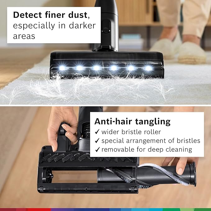 Bosch Unlimited 9 Cordless Stick Vacuum, Up to 60-min Runtime, MicroClean Technology, >99.9% Dust Pickup, Dust Compression, HEPA Filter, Pet Hair, Carpets & Hard Floors, 3 Accessories, White