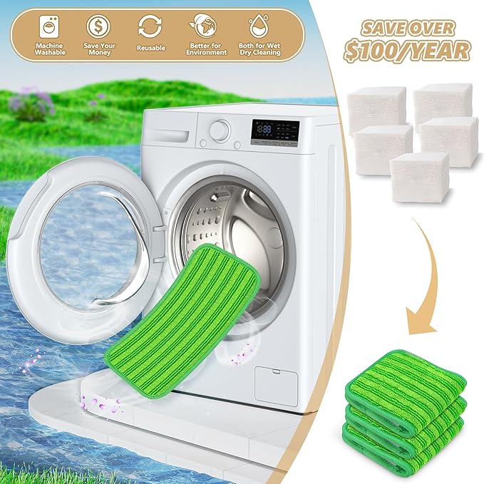 Reusable Mop Pads Compatible with Swiffer Sweeper Mops: Papclean Microfiber Wet Pads Refill Dry Sweeping Cloths Washable Dust Floor Cleaner for Wood Floor Cleaning - 3 Pcs Green