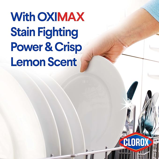 Clorox Ultra+ Dishwasher Detergent Pacs, 60 Count, Stain Fighting, No Prewash Needed, Removes Burnt-on Food, Crisp Lemon Scent Pods - Packaging May Vary