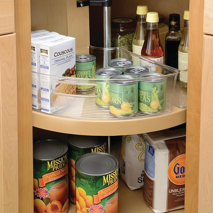 iDesign Clear Plastic 1/4 Wedge Bin for Corner Lazy Susan Cabinet, Kitchen Cabinet Organizer