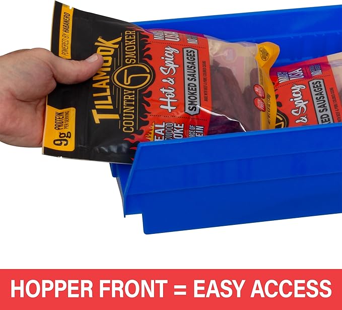 Akro-Mils 30158 Plastic Shelf Bins, Heavy Duty Storage Bins for Garage, Closet, and Drawer Organization, 18-Inch x 8-Inch x 4-Inch, Red, 12-Pack