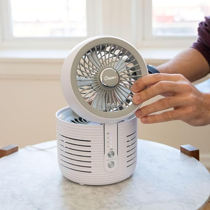 Crane 2-in-1 Air Purifier and Desk Fan, Fan and Air Purifier Combo, Ideal for Office Desk, Night Stand, Dorm, or Small Bedroom, Small HEPA Air Purifier