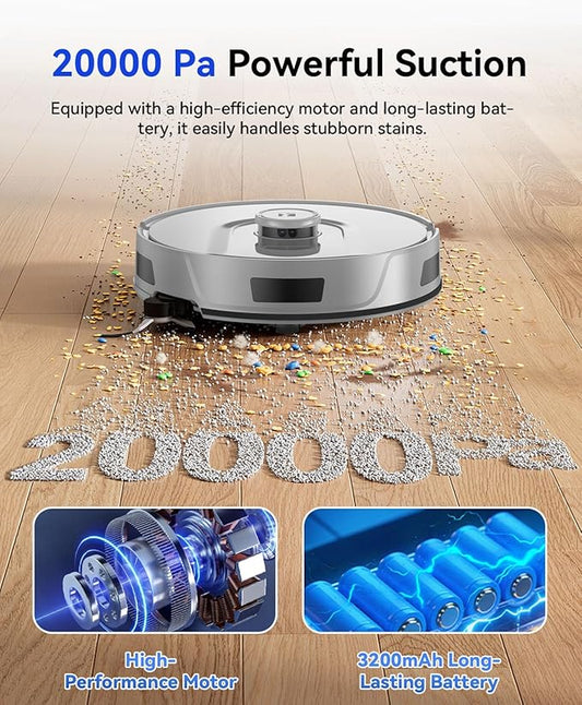 Redroad Robot Vacuum 20,000 Pa Robot Vacuum and Mop,90 Day Self Emptying Vacuum Robot,Lidar Navigation,5G/2.4GWiFi APP Aspirateur Robot,Self-Charging Robot Vacuums for Pet,Floor,Carpet Gray R11