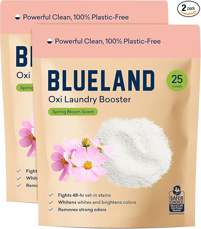 BLUELAND Oxi Laundry Booster Powder Refill 2-Pack, Spring Bloom Scent, 50 Loads, 35.2 oz, Plastic-Free, Eco Friendly, Oxy Cleaner, Stain Remover
