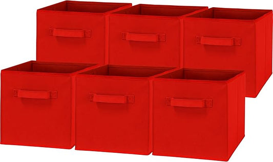 Simple Houseware Foldable Cube Storage Bins, 11-Inch Red, 6-Pack Fabric Cubes Organizer for Closet or Shelves