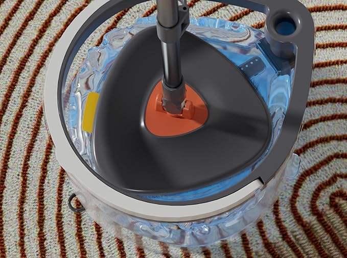 Spin Mop & Tear Drop Bucket Set with 3 Pads - Dual Compartment Design for Clean & Dirty Water, 360° Swivel Mop Head, Built-in Scrubbing Brush, Stainless Steel Handle
