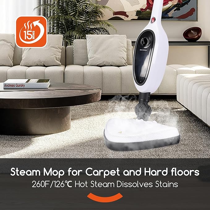 Steam Mop with Attachments,20s Rapid Heating,Lightweight Floor Steamer for Kitchen, Living Room Wood Floor Tile Carpet Cleaning