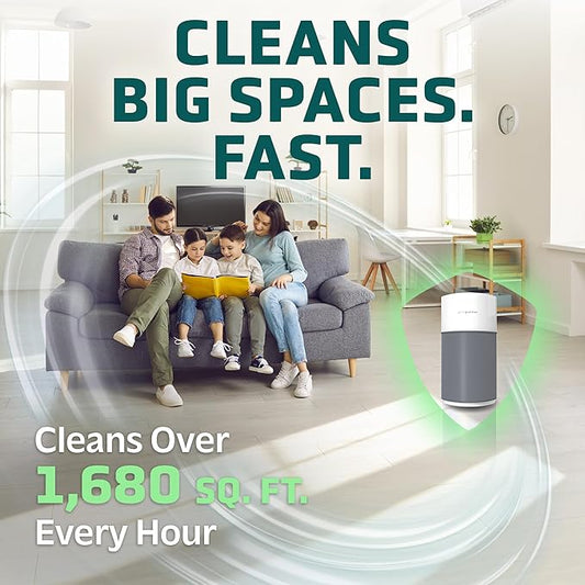 GermGuardian Airsafe+ XL Intelligent Air Purifier for Home, Wildfire Smoke, Pollen, Odors with HEPA Pure Filter, UV-C, Air Quality Indicator, for Large Rooms 1680 sq. ft, 20”, Gray/White, AC3200