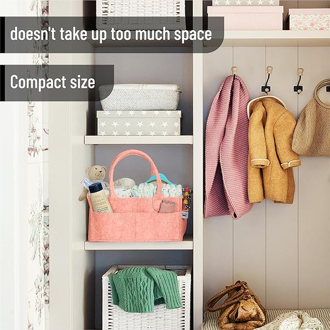 Mr. Pen- Baby Diaper Caddy Organizer, 1 Pack, Coral, Baby Caddy Organizer with Handle, Compact Size, Collapsible & Portable