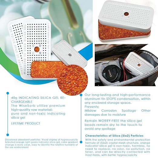 100 Gram Indicating Silica Gel Canister, Silica Gel Desiccant Canister (Orange to Green), Reusable Desiccant Dehumidifier, Pack of 10