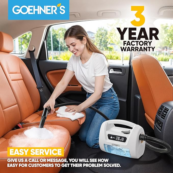 2026 Upgraded Handheld Steam Cleaner, 230°F/3.5 Bar High-Pressure Portable Hand Held Steamer for Home & Car, 30s Heat-Up, Chemical-Free Deep Cleaning for Kitchen, Bathroom, Grout & Car Detailing-White