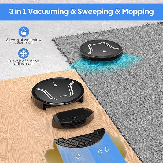 Bagotte Robot Vacuum and Mop, 5000Pa Suction, Easy Custom Smart Vacuum Robot, UItra Slim & Low Noise, Self-Charg, Remote/App/WiFi, Ideal for Hard Floor, Carpet, Pet Hair