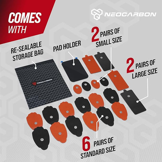 Reusable Electrode Pads for TENS EMS Unit, 20 Replacement Premium Pads and 1 Plastic Holder, Red and Gray