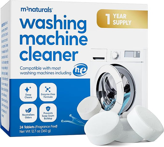 Washing Machine Cleaner Tablets - Oxygen Based HE Top & Front Load Washer Cleaner and Deodorizer Compatible with LG Whirlpool & Most Major Brands - Removes Trapped Odors & Residue (1 Year Supply)