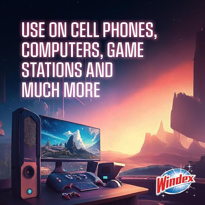 Windex Gaming Cleaning Wipes, Pre-Moistened Wipes to Instantly Clean all Gaming Gear and Electronics, Resealable Packaging for a Freshness Lock, 25 count (Pack of 1)