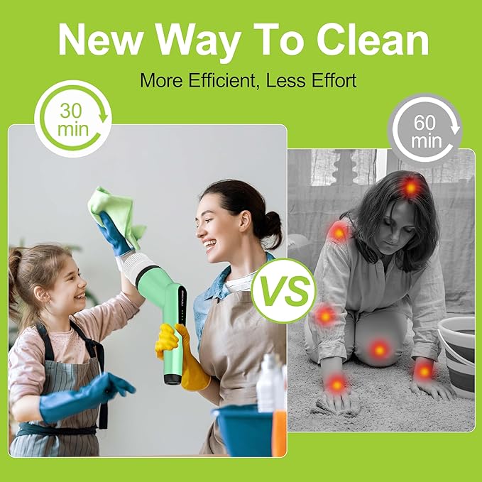 G2-Electric Spin Scrubber - IPX7 Waterproof 10-in-1 Shower Cleaner Brush, Retractable Handle & 2-Speed for Bathroom, Bathtub, Kitchen, Tile Floors